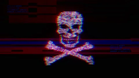 Abstract Skull Shape System Hacking Attack Binary Code. Online Security and Stock Footage 176957683