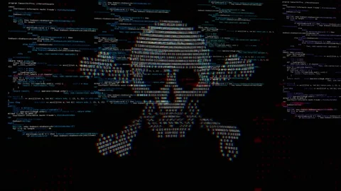 Abstract Skull Shape System Hacking Attack Binary Code. Online Security Safety. 스톡 동영상 176958351