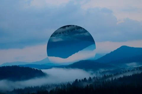Abstract sky geometric background with polygons, mountains and clouds Foto stock