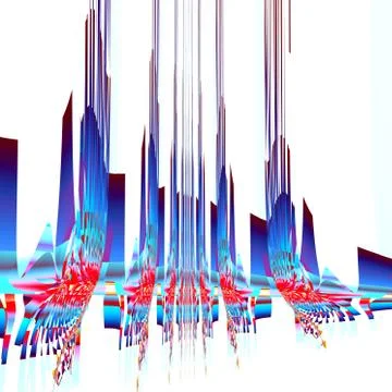 Abstract sky scraper illustration. 3D like shapes. Blue red render isolated. Stock Illustration