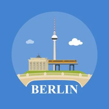 Abstract skyline of city Berlin, vector illustration of various landmarks in  Stock Illustration