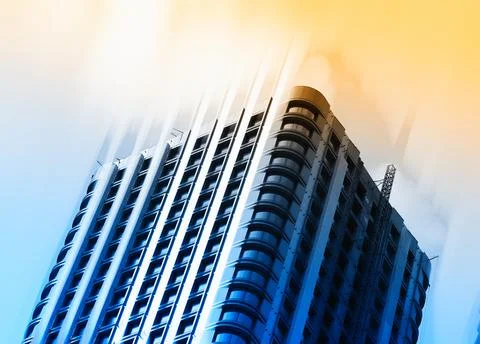 Abstract skyscraper during sunset time background Foto stock