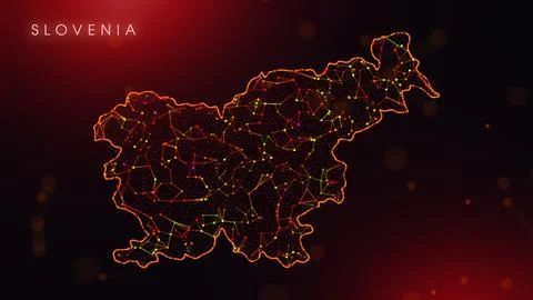 Abstract Slovenia Map Digital Network Background With Red And Orange Plexus.. Stock Illustration