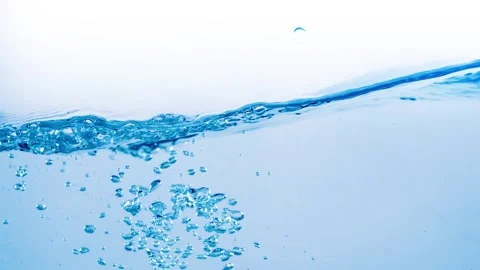 Abstract slow motion close up of clean blue water waves and rising bubbles .. Stock Footage 337351883
