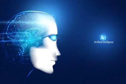 Abstract smart artificial intelligence digital futuristic technology face wit Illustrazione stock