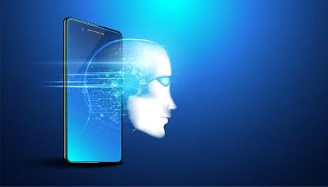 Abstract smart artificial intelligence digital futuristic technology face wit Illustrazione stock