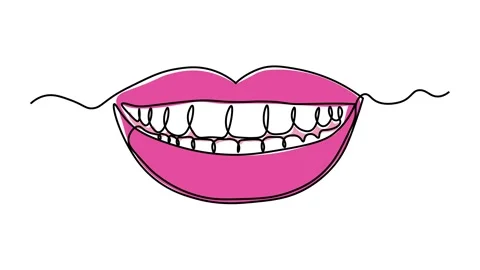 Abstract smile, lips, teeth, Self drawing animation one continuous line draw Stock Footage 300938419