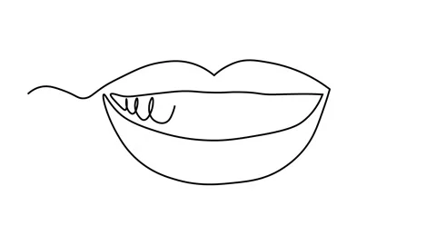 Abstract smile, lips, teeth, Self drawing animation one continuous line draw Stock Footage 300938420
