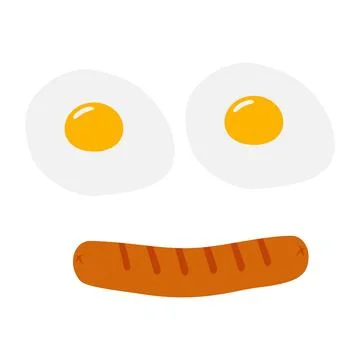 Abstract smiling face of Fried eggs with grilled sausage in trendy shades Illustrazione stock