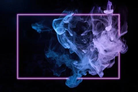 Abstract smoke floating inside glowing neon frame Stock Illustration