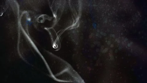Abstract smoke patterns swirling against organic blobs and light beams Stock Footage 344997725