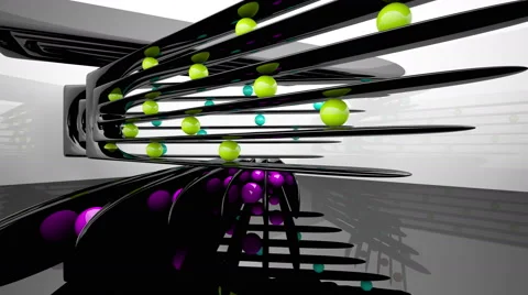 Abstract smooth interior with black sculpture and colored balls. Video stock 69043277
