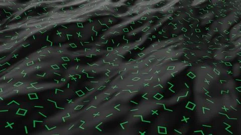 Abstract smooth surface with ripples. Cloth with waves. Green pattern of symb Foto stock