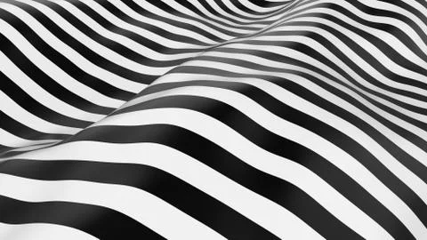 Abstract smooth surface with ripples. Cloth with waves. Black-white lines pat Stock Photos