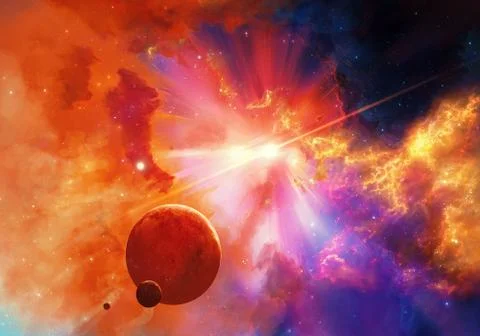 Abstract Smooth Unique Multicolored Planet In A Bright Colorful Galaxy Artwor Stock Illustration