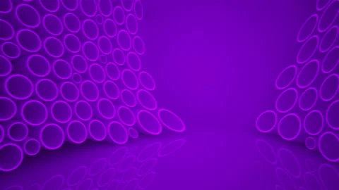 Abstract smooth violet interior with  array of rings. Night view from the backli Stock Footage 87780334