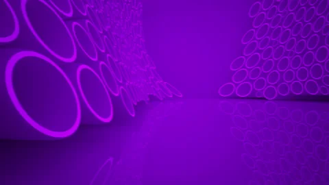 Abstract smooth violet interior with  array of rings. Night view from the backli Stock Footage 87780349
