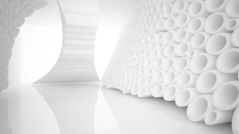 Abstract smooth white future interior with  array of rings. Stock Footage 87780889