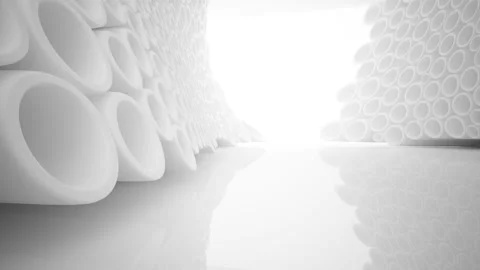 Abstract smooth white future interior with  array of rings. Stock Footage 87780914