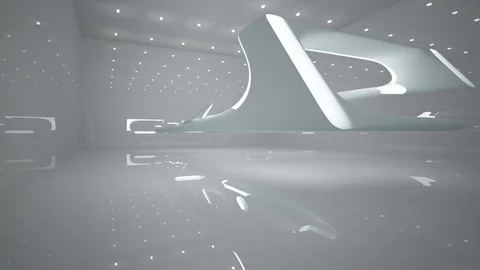 Abstract smooth white interior of the future. Night view from the backlight. Stock Footage 83739972
