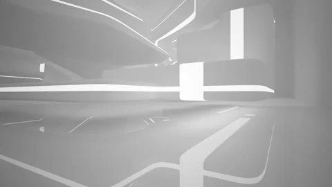 Abstract smooth white interior of the future. Night view from the backlight.  Vídeos de archivo 86057040