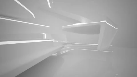 Abstract smooth white interior of the future. Night view from the backlight.  Stock Footage 86057042