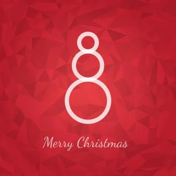 Abstract Snowman on Red Low Poly Background - Merry Christmas Card Template Stock Illustration