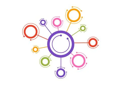 Abstract Social Network Vector Illustration with Polygonal Circles Shapes, .. Stock Illustration