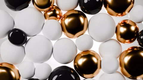 Abstract soft balls animation. white, gold, black bubbles on white background Vídeos de archivo 280000836