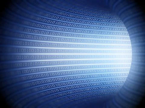 Abstract software tunnel with binary code texture. 3D illustration 스톡 일러스트