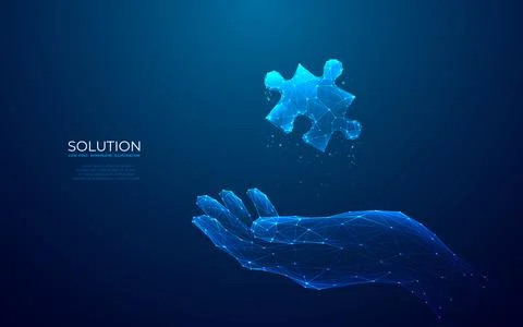 Abstract solution concept. Jigsaw or puzzle pieces in a human hand. Stock-Illustration