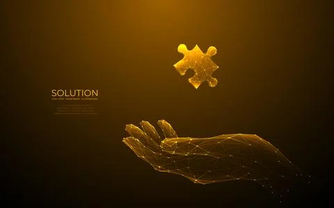 Abstract solution concept. Jigsaw or puzzle pieces in a human hand. Stock Illustration