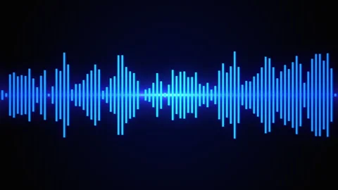 Abstract sound background of blue glowing sound waves motion on black. Stock Footage 343419737