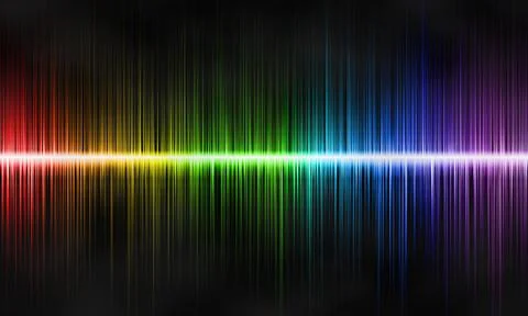 Abstract sound equalizer wave on black background. Bright sound wave. Illustrazione stock
