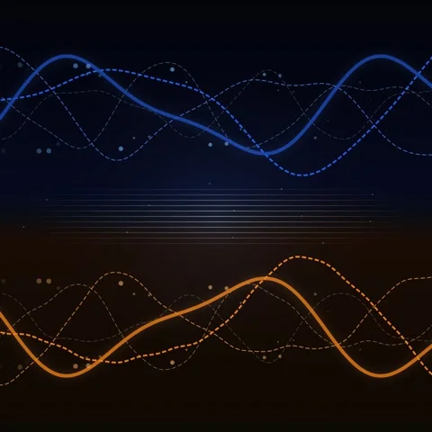 Abstract Sound Wave Data Flow Blue Orange Lines Particles Digital Motion Ba.. Stock Footage 347266278