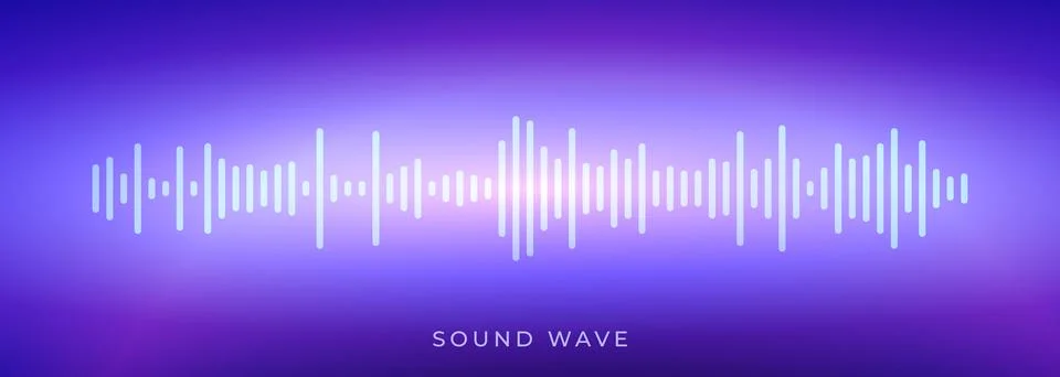 Abstract sound wave design with vertical audio bars, purple blurred gradient Stock Illustration