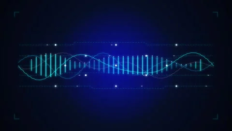 Abstract sound wave digital equalizer animation in dark blue glowing light Stock Footage 346541262