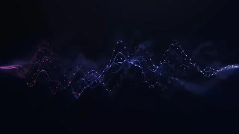 Abstract sound wave with glowing particles, flowing signal lines and deep b.. Stock Illustration