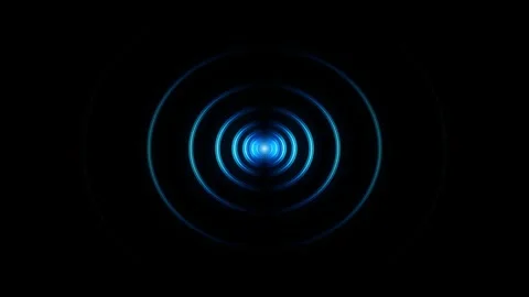 Abstract sound wave loop with glowing blue concentric circles pulsating on .. Video stock 345574481
