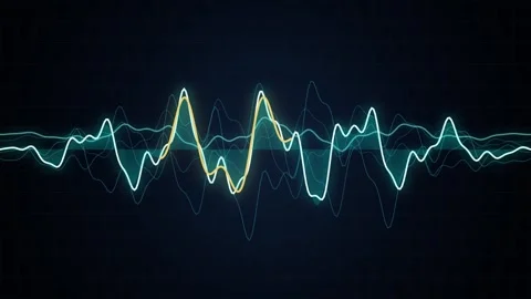 Abstract sound wave visualization flowing across a dark digital grid backgr.. 스톡 동영상 346989055
