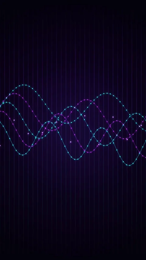 Abstract sound wave visualization with glowing particles on dark background.. Stock Footage 346973681