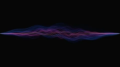 Abstract sound wave visualizer with vibrant glowing lines in dark background. Stock Footage 341733802