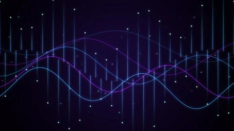 Abstract sound waves and particles dance on dark background, futuristic mot.. Stock Footage 346973602