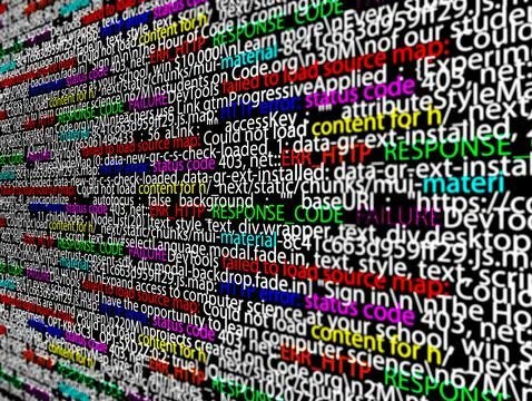 Abstract source code background, Big data database app, Computer code, HTML Stock Illustration