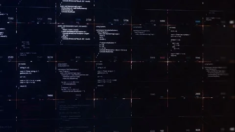 Abstract source codes on black background, concept of cyber crimes. Animation Stock Footage 144179663