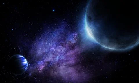 Abstract space 3D illustration, 3d image, background, planets in space in the Stock Illustration