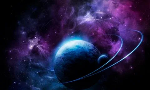 Abstract space 3D illustration, 3d image, background, a bright planet in spac Stock Illustration