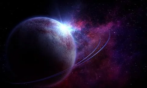 Abstract space 3D illustration, 3d image, background, a bright planet in spac Stock Illustration