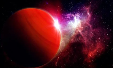 Abstract space 3D illustration, 3d image, background, a bright planet in spac Stock Illustration
