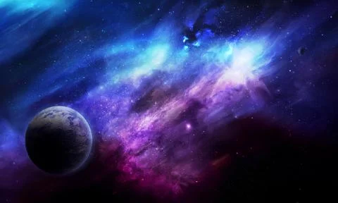 Abstract space 3D illustration, 3d image, background, a bright planet in spac Stock Illustration